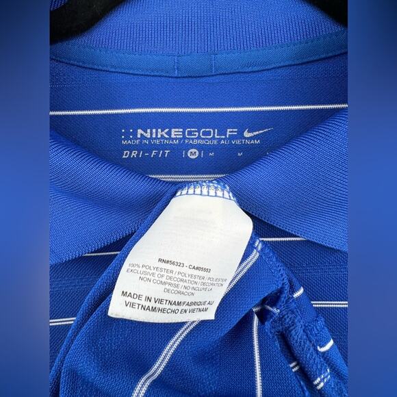 Nike Golf Polo Shirt Striped Dri-Fit Short Sleeve Button Blue White Men Medium - Picture 13 of 13